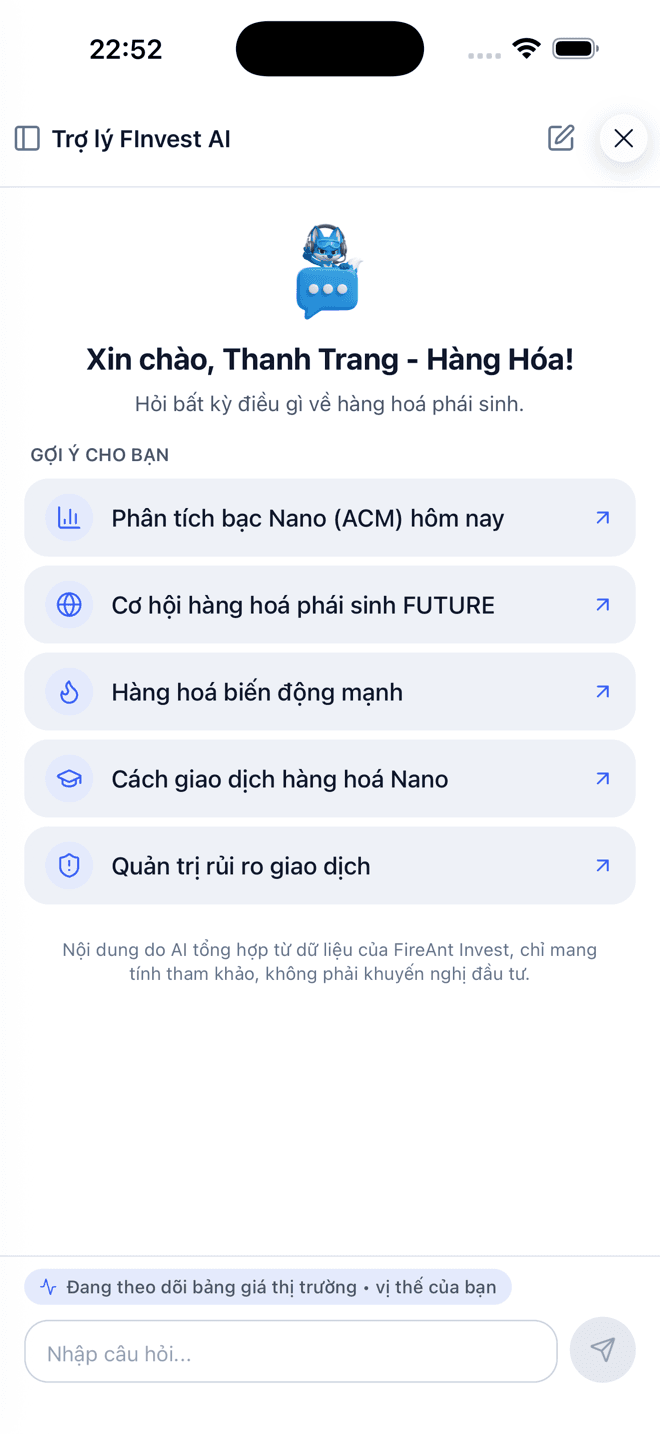 Trợ lý FireAnt Invest AI gợi ý phân tích thị trường